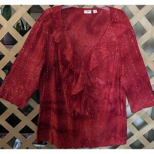 Cato Red Tie Dye Bohemian Art to Wear Ruffled Sequined Top 22/24W